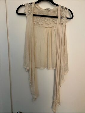 Forever 21 Cream Lace Top with Black Trim
